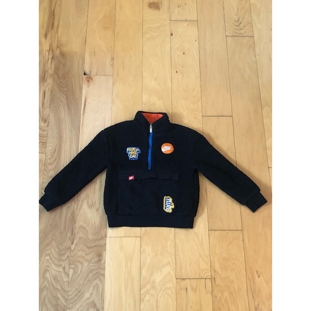 Nike Have A Nike Day Sherpa Fleece Quarter Zip Jacket Black Kids Small 4-5Y